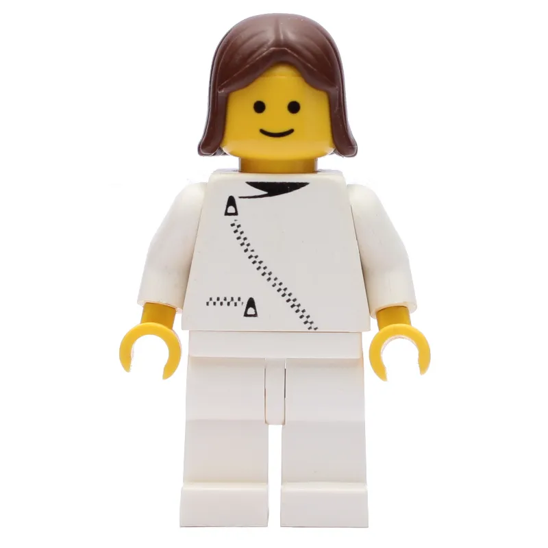 Woman, White Jacket with Zipper, White Legs, Brown Hair