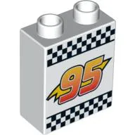 Duplo Brick 1 x 2 x 2 with Lightning Bolt, '95' and Checkered Flag Print