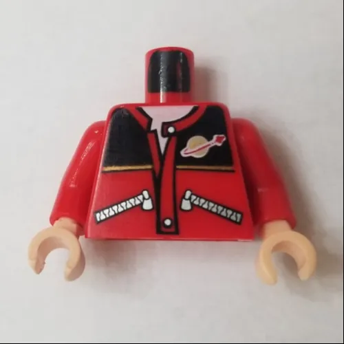 Torso Jacket with Zippers, Black Top, Classic Space Logo, White Undershirt Print, Red Arms, Light Nougat Hands