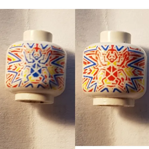 Minifig Head (No Face), Alpha Team Arctic Red, Blue, Yellow Ogel Orb Print [Blocked Open Stud]