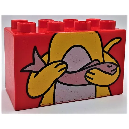 Duplo Brick 2 x 4 x 2 with Yellow Cat, Top Half Holding Fish Print