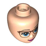 Minidoll Head Pink Glasses, Blue Eyes, Bright Pink Lips