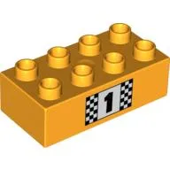Duplo Brick 2 x 4, with Number 1 and Black and White Checkered Print