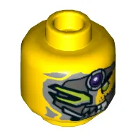 Minifig Head Spyclops, Metal Mask, Purple Jewel, Green Eye, Pointed Teeth Print [Hollow Stud]