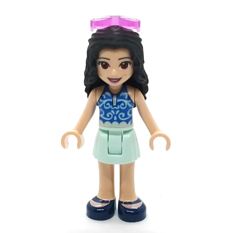 Emma - Dark Blue Top, Light Aqua Skirt, Glasses