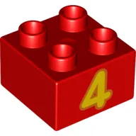 Duplo Brick 2 x 2 with Yellow '4' Print