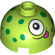 Brick Round 2 x 2 Dome Top, Hollow Stud with Dark Green Spots, Eye, Tongue print