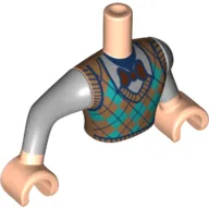 Minidoll Torso Man with Dark Orange/Dark Turquoise Plaid Shirt, Dark Red Bow Tie, Dark Bluish Grey Arms Print, Light Nougat Hands