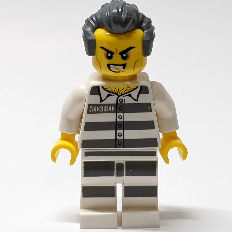 Criminal, Prison Shirt with #50380, White Legs with Prison Stripes, Dark Bluish Gray Hair