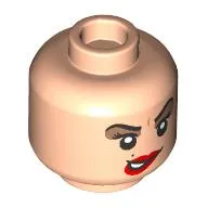 Minifig Head Mary Sanderson, Dark Tan Eyeshadow, Red Lips, Lopsided Mouth, Angry / Scared print