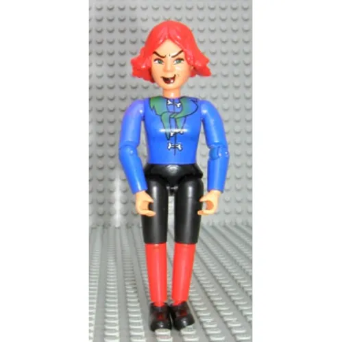 Belville Figure Articulated Elbows, Female, Red Hair, Black Shorts, Blue Shirt with Bones Print (Witch)