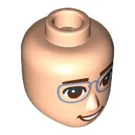 Minidoll Head Male, Reddish Brown Eyebrows, Lips, Sand Blue Glasses, Open Mouth