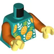 Torso, Pineapples, Light Aqua Leaves print, Reddish Orange Arms, Yellowish Green Hands