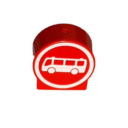 Duplo Brick 1 x 3 x 2 Round Top with White Bus on Red Background Print