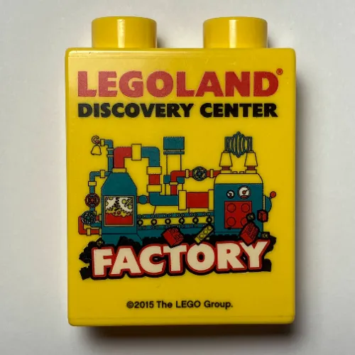 Duplo Brick 1 x 2 x 2 with Bottom Tube and 'LEGOLAND DISCOVERY CENTER FACTORY' Print - 2015