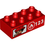 Duplo Brick 2 x 4 with Fire Logo, '123', Boy with Fire Helmet Print