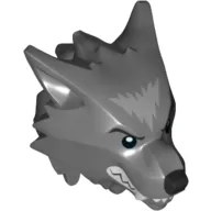 Minifig Head Special, Werewolf with Smooth Hair and Brow with Black Nose, White Teeth and Fangs and Gray Fur Print
