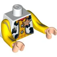 Torso with Long Arms, Vest with Cow-Print with Dirt Stains and Sheriff Star over Yellow Shirt Print (Woody), Yellow Arms, Light Nougat Hands
