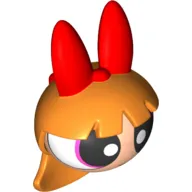 Minifig Head Special, Powerpuff Girl with Bow and Long Straight Hair Print (Blossom)