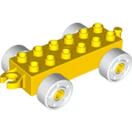 Duplo Car Base 2 x 6 with Fake Bolts, Open Hitch End and White Wheels