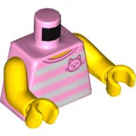 Torso Tank Top, Horizontal White Stripes, Pink Cat Print, Yellow Arms and Hands
