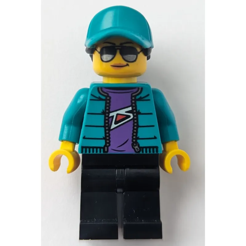 Woman, Dark Turquoise Jacket and Cap, Black Legs