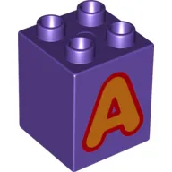 Duplo Brick 2 x 2 x 2 with Orange 'A' Print