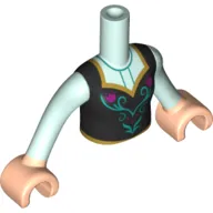 Minidoll Torso Girl, Black Dress, Dark Turquoise/Dark Pink Roses print with Light Nougat Hands