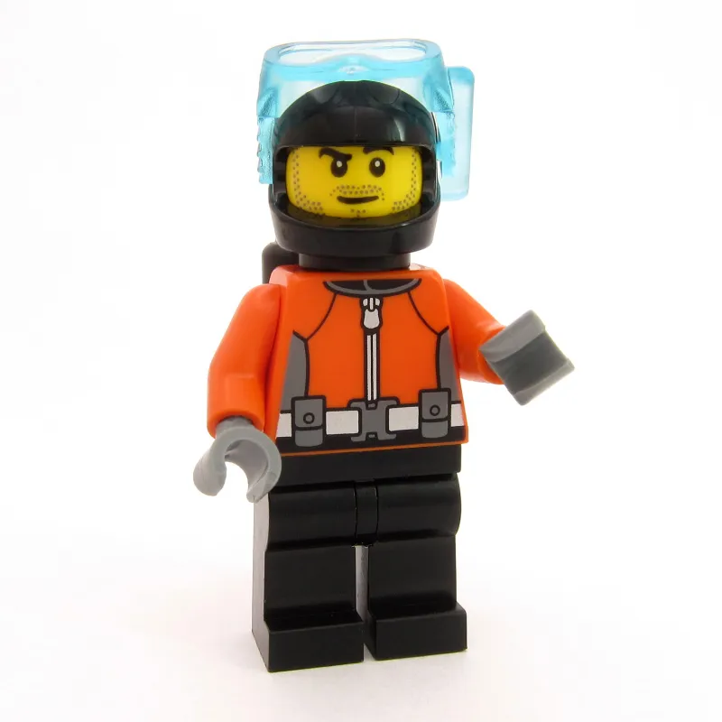 Diver, Reddish Orange Wetsuit, Black Legs, Black Helmet