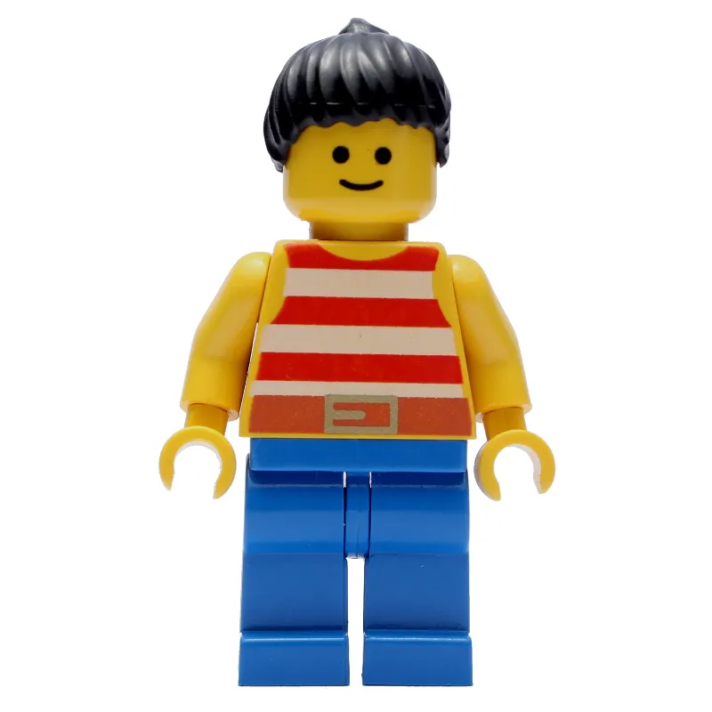 Woman, Red and White Striped Tank Top, Blue Legs, Black Hair