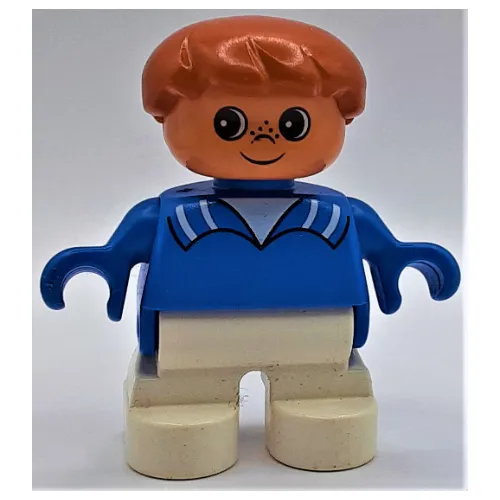 Duplo Figure, Early Child, Hair Swept Left Brown, White Legs, Collar Print