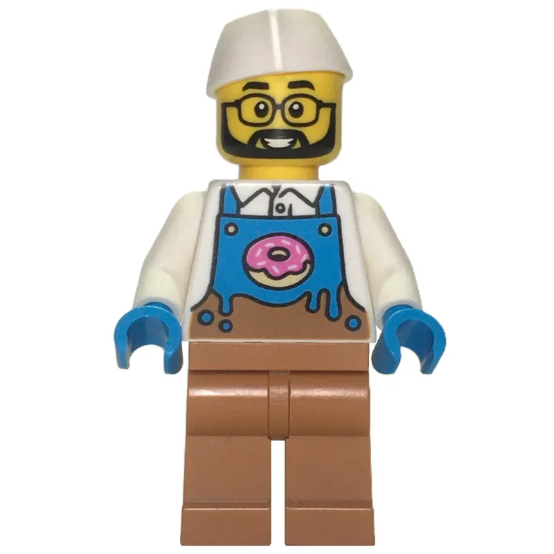 Donut Vendor, White Torso, Medium Nougat Legs, White Hat