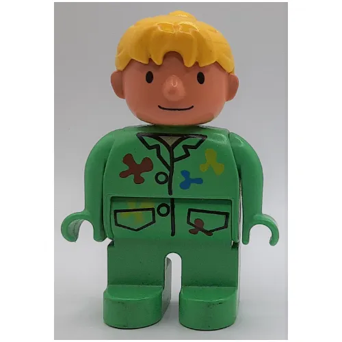 Duplo Figure, Early, Ponytail Yellow, Overalls with Paint Splashes Print (Wendy)