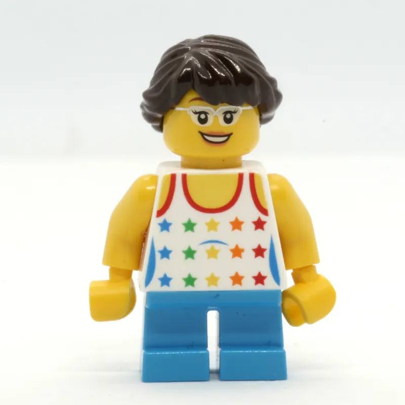 Kid - White Torso, Dark Azure Legs, Dark Brown Hair, High Eyebrows