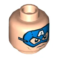 Minifig Head Masked Robber, Eyebrows, Black Eye and Missing Tooth / Blue Captain America Mask Print