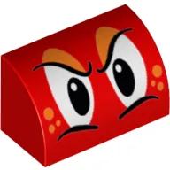 Brick Curved 1 x 2 x 1 No Studs with Angry Eyes, Orange Spots Print