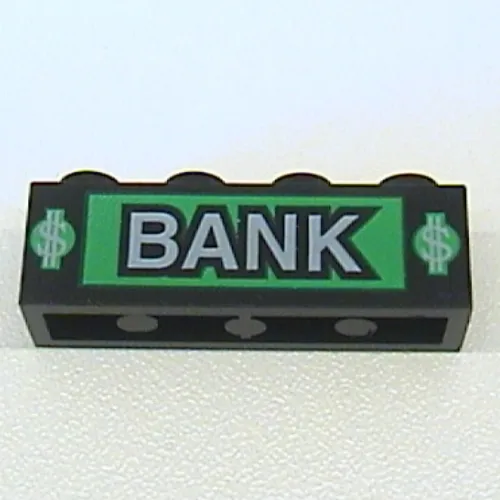 Brick 1 x 4 with 'BANK', Dollar Signs Print [4608]