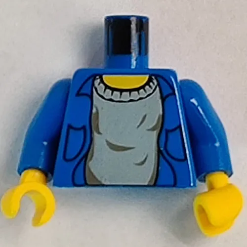 Torso Shirt, Open over Gray Undershirt Print, Blue Arms, Yellow Hands