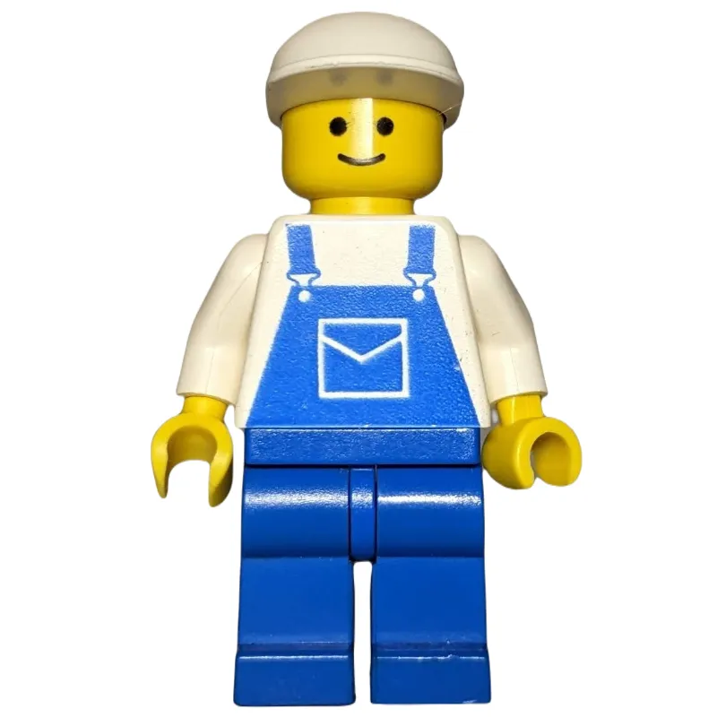 Man, Blue Overalls, White Cap