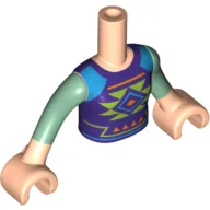 Minidoll Torso Girl with Dark Purple Top with Lime, Orange, and Medium Azure Shapes Print, Sand Green Arms and Light Nougat Hands