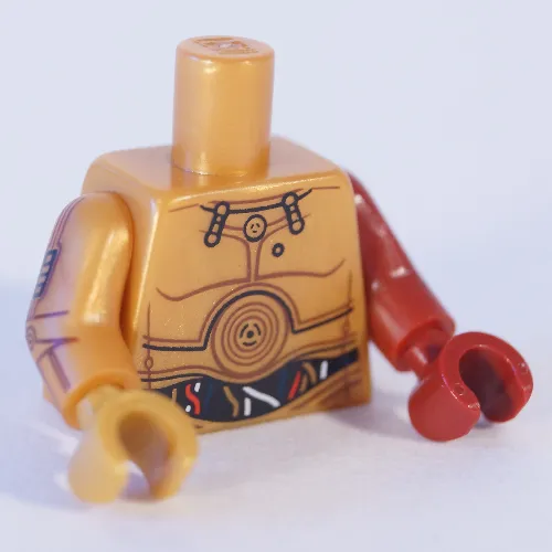 Torso, Odd Arms and Hands, Metal Panels, Red and White Wires Print (C-3PO), Left Dark Red Arm and Hand, Right Pearl Gold Arm and Hand