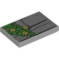 Tile 2 x 3 with Stone Wall, Bright Green Leaves, Bright Light Yellow Flowers print