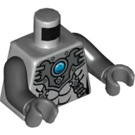 Torso Armor with Straps and Blue Round Jewel (Chi) Print, Black Arms, Dark Bluish Gray Hands
