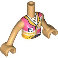 Minidoll Torso Girl with Coral/Bright Light Orange Shirt, Dark Blue Trim print, Warm Tan Arms and Hands