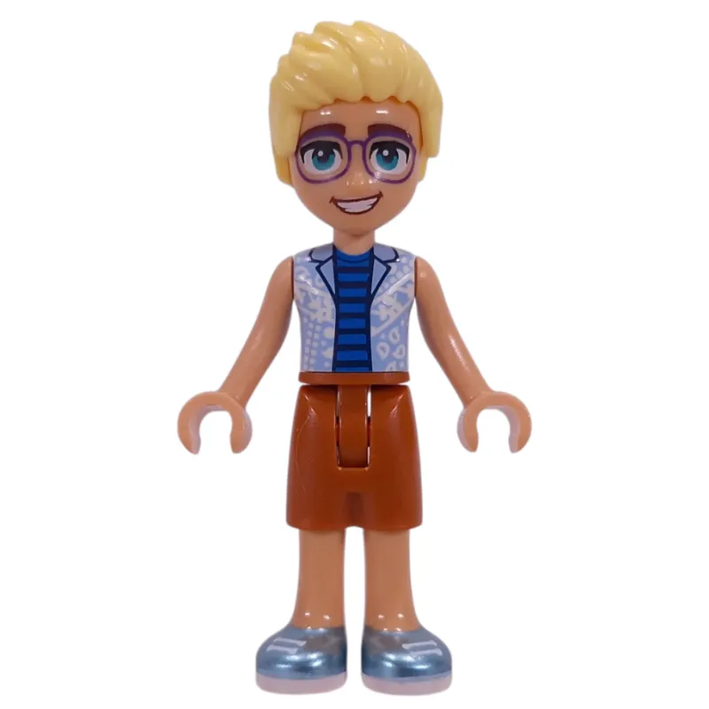 Olly, Bright Light Blue Shirt, Reddish Orange Shorts