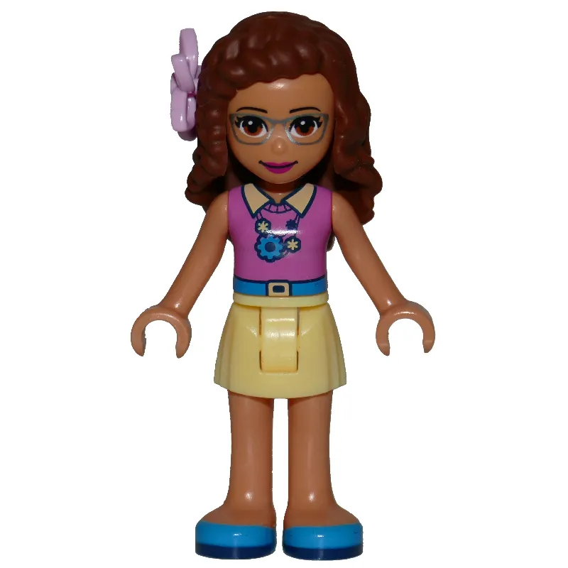 Olivia - Magenta Top, Bright Light Yellow Skirt, Pink Flower