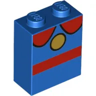 Brick 1 x 2 x 2 with Inside Stud Holder with Red Triangle, Circles, Yellow Circle print