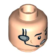 Minifig Head Imperial Crew, Eyebrows, Cheek Lines and Headset with Open Mouth Print [Hollow Stud]