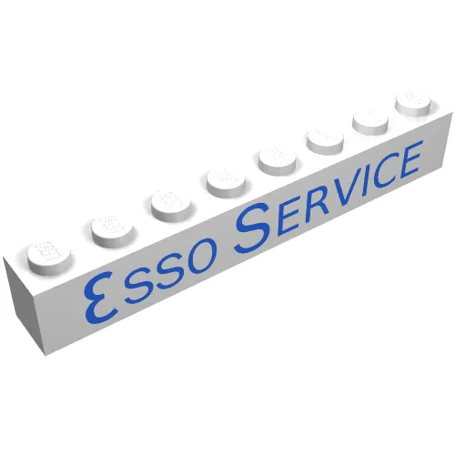 Brick 1 x 8 without Bottom Tubes with Cross Side Supports with 'ESSO SERVICE' Long Blue Print