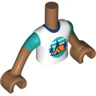 Minidoll Torso Boy with Orange Tent, Dark Blue Trees, Dark Turquoise Sky, Ground Print, Medium Nougat Arms and Hands
